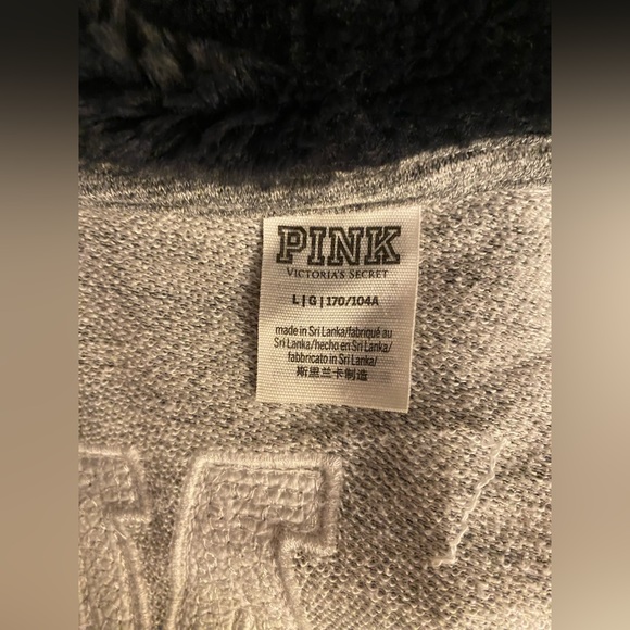 ❌SOLD❌VS PINK FAUX FUR FULL ZIP HOODIE SWEATSHIRT MARL GRAY MERMAID HOLO BLING L - Picture 6 of 9